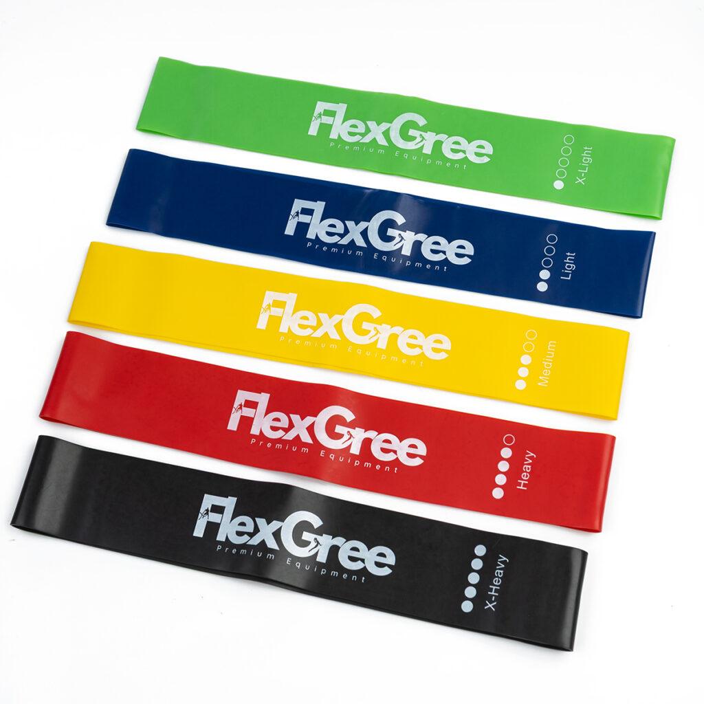 комплект фитнес ластици FlexGree за тренировки, йога и стречинг